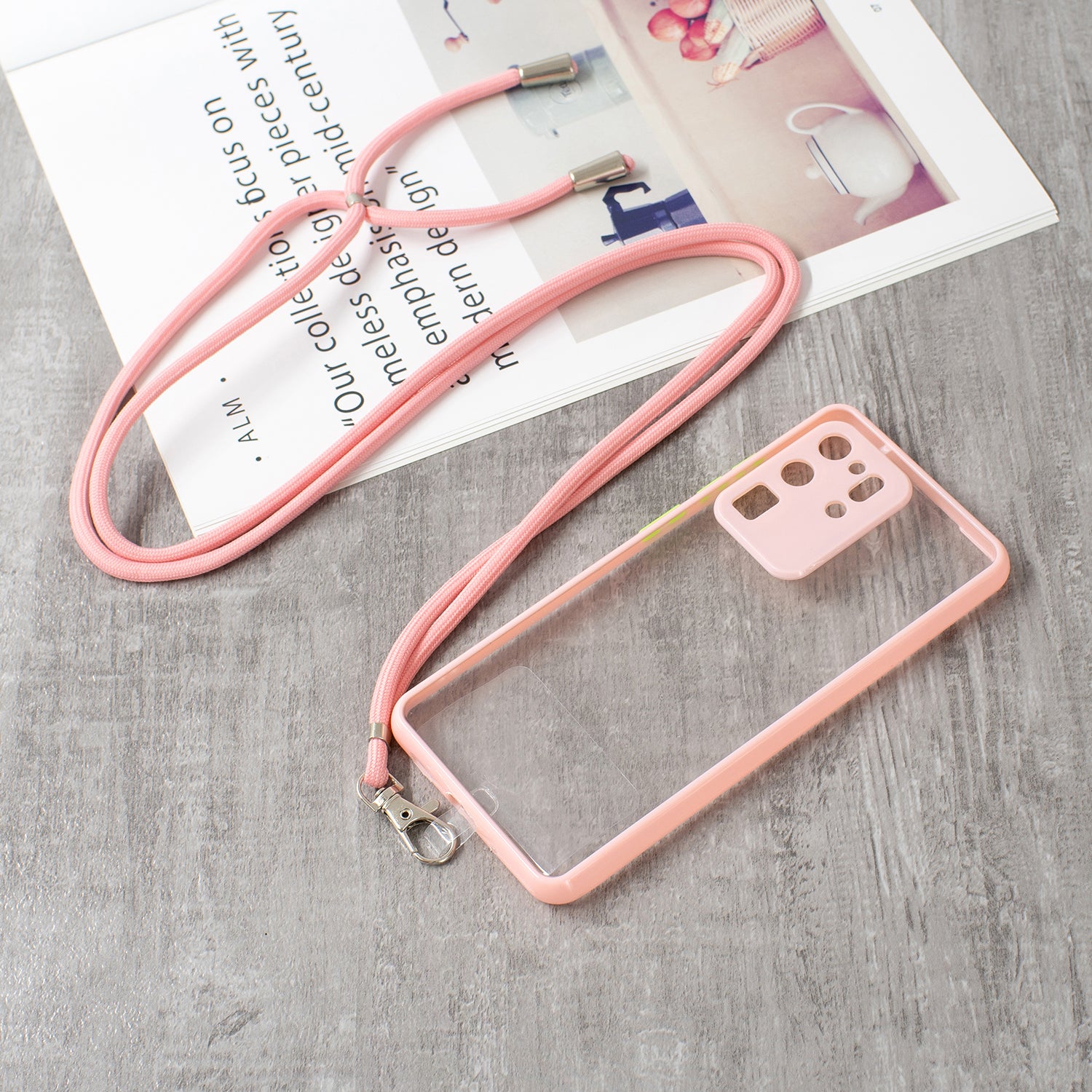 Transparent TPU + Acrylic Combo Back Phone Cover Shell with Lanyard for Samsung Galaxy S20 Ultra 4G/5G - Pink Transparent TPU + Acrylic Combo Back Phone Cover Shell with Lanyard for Samsung Galaxy S20 Ultra 4G/5G - Pink